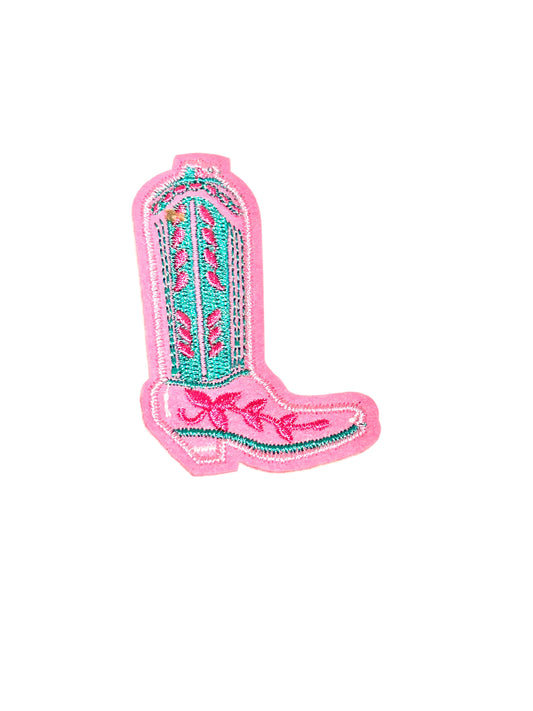 Pink And Teal Cowgirl Boot Iron On Patch