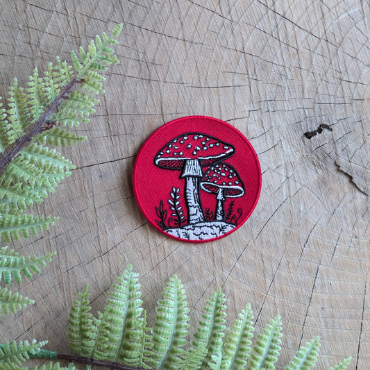 Agaric Mushroom Round Red Iron On Patch