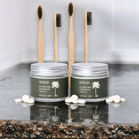 60 Toothpaste Tablets (Fluoride Free, Whitening, Mint) & Bamboo Toothbrush Set - Wander Together Outfitters