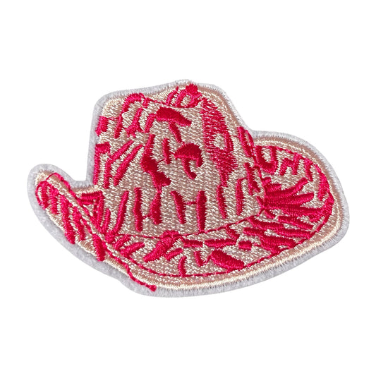 Pink Leopard Cowgirl Hat Iron On Patch