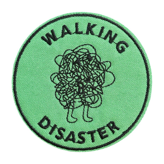 "Walking Disaster" Green Round Iron On Patch
