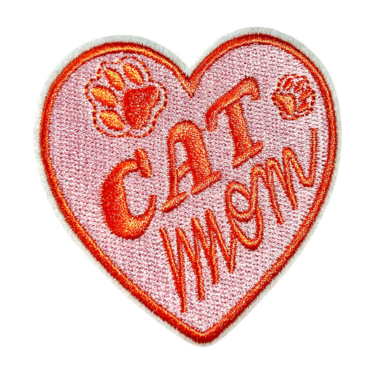 "Cat Mom" Heart Shaped Iron On Patch
