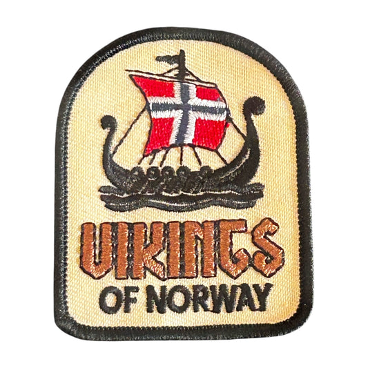 Patch with Viking ship and 'Vikings of Norway' text on a beige background
