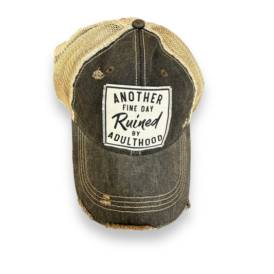 "Another Day Ruined By Adulthood" Distressed Unisex Cap - Wander Together Outfitters