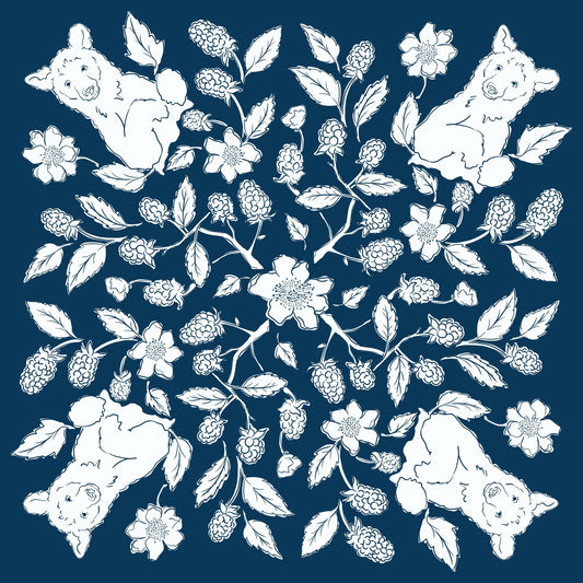 Bears and Blackberries Bandana Navy 22" - Wander Together Outfitters
