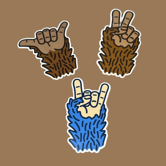 Bigfoot Fingers Vinyl Stickers (Peace Sign, Hang Ten, Rock On) - Wander Together Outfitters