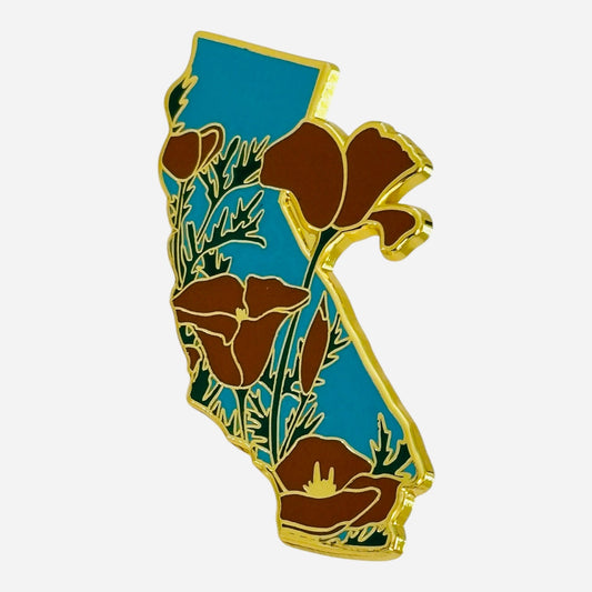 California State Pin with Poppies (Blue) - Wander Together Outfitters