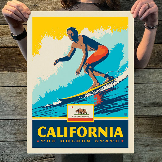 California: Surfer (State Pride) Art Print - Wander Together Outfitters