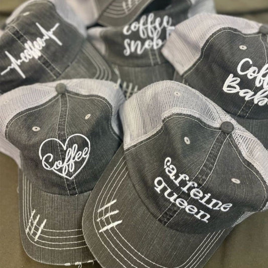 Coffee Themed Distressed Unisex Caps - Variety of Sayings! (SALE) - Wander Together Outfitters