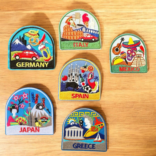 Colorful Global Travel Iron On Embroidered Patches Various Countries - Wander Together Outfitters