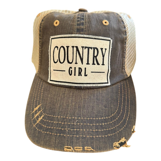 "Country Girl" Distressed Trucker Hat Baseball Cap - Wander Together Outfitters