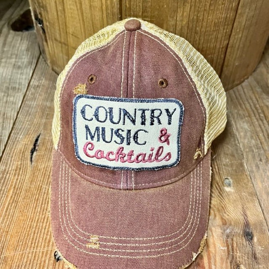 "Country Music & Cocktails" Distressed Cap - Wander Together Outfitters