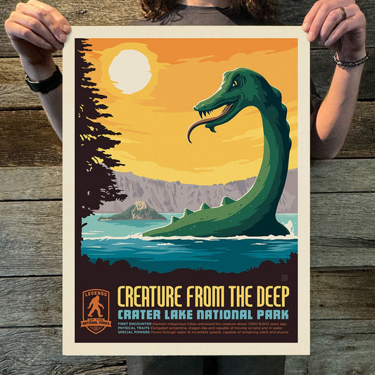 Crater Lake National Park: Creature from the Deep (Legends & Monsters) Art Print - Wander Together Outfitters