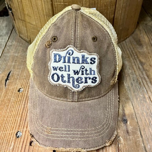 "Drinks Well With Others" Distressed Cap - Wander Together Outfitters