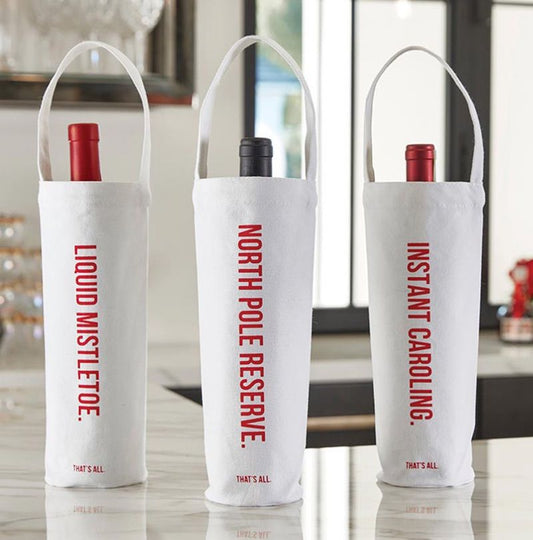 Festive Holiday Wine Bags "Instant Caroling" "liquid Mistletoe"North Pole Reserve" - Wander Together Outfitters