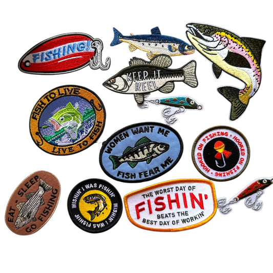 Fishing Themed Iron On Patches (Various Themes and Fish) - Wander Together Outfitters