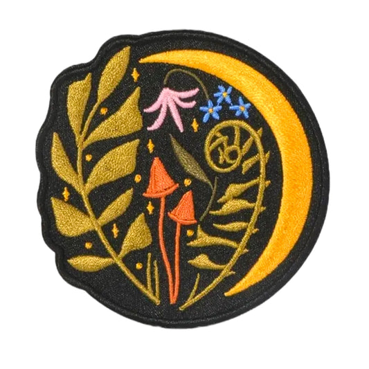 Forest Moon With Mushrooms Embroidered Iron On Patch - Wander Together Outfitters