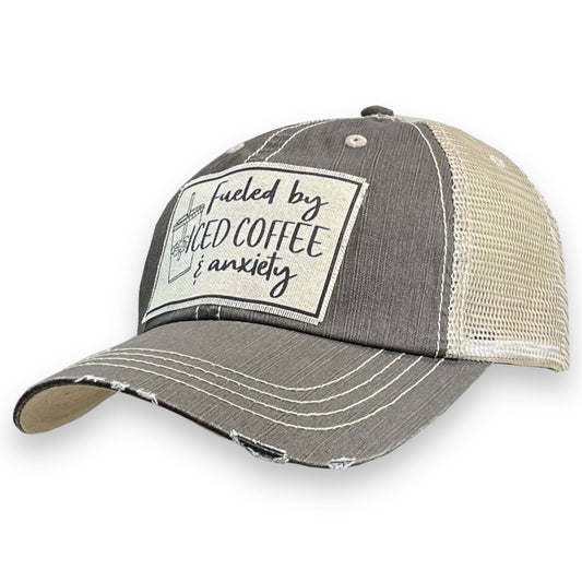 "Fueled By Iced Coffee & Anxiety" Trucker Hat Baseball Cap - Wander Together Outfitters