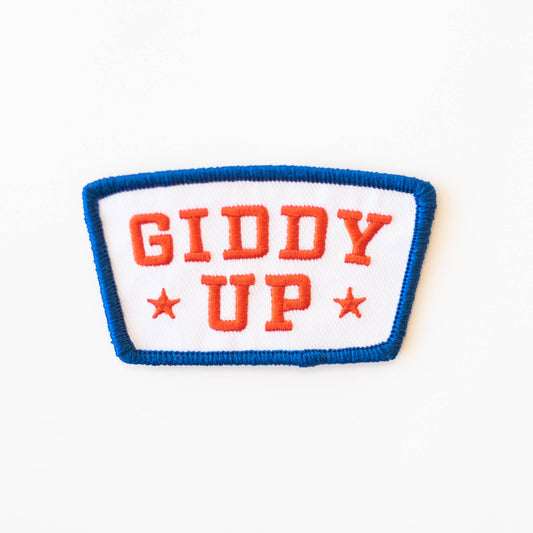 "Giddy Up" Embroidered Iron On Patch - Red, White and Blue - Wander Together Outfitters