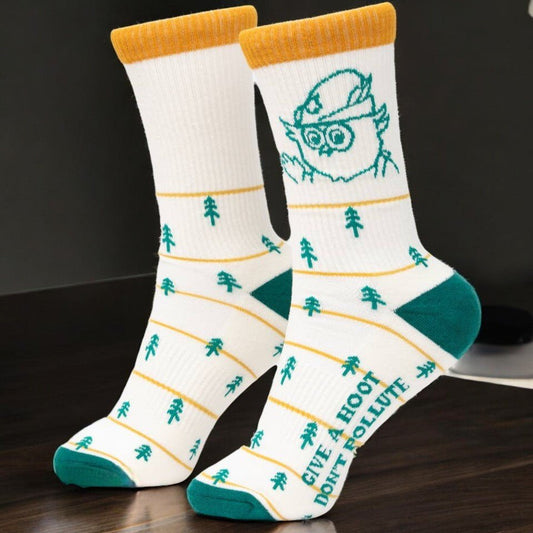"Give A Hoot" Don't Pollute Woody Owl Unisex Socks - Wander Together Outfitters