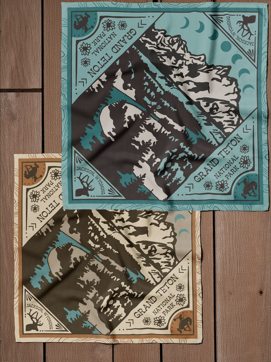 Grand Teton Bandana (Camel or Light Blue) - Wander Together Outfitters