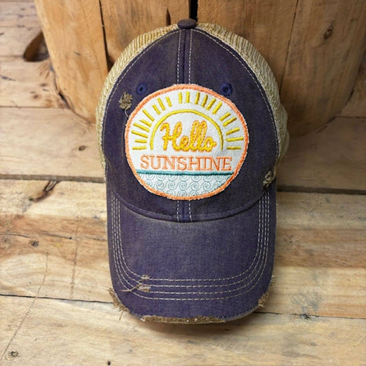 “Hello Sunshine” Distressed Trucker Hat (SALE) - Wander Together Outfitters