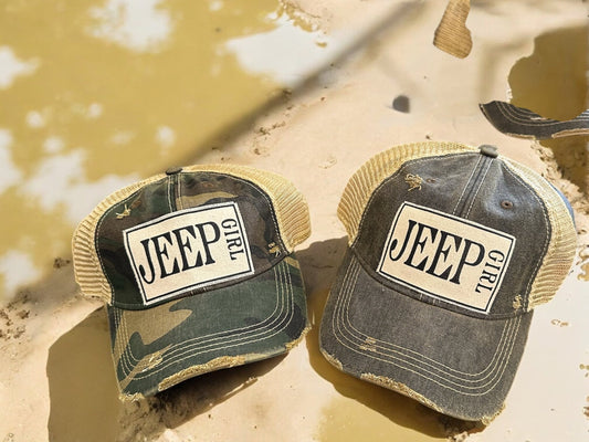 "Jeep Girl" Distressed Trucker Cap (various colors) - Wander Together Outfitters