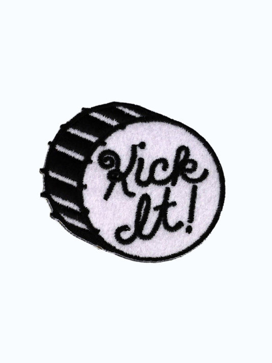 "Kick It!" Embroidered Iron On Bass Drum Patch - Wander Together Outfitters