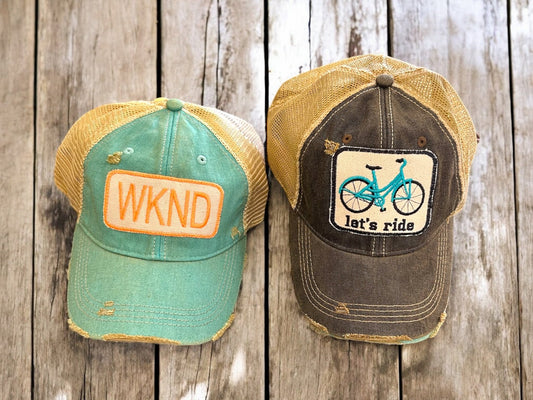"Let's Ride" Bicycle/Bike Distressed Cap - Wander Together Outfitters