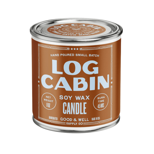 Log Cabin Happy Place Candle (Wood, Smoke, Amber) - Wander Together Outfitters