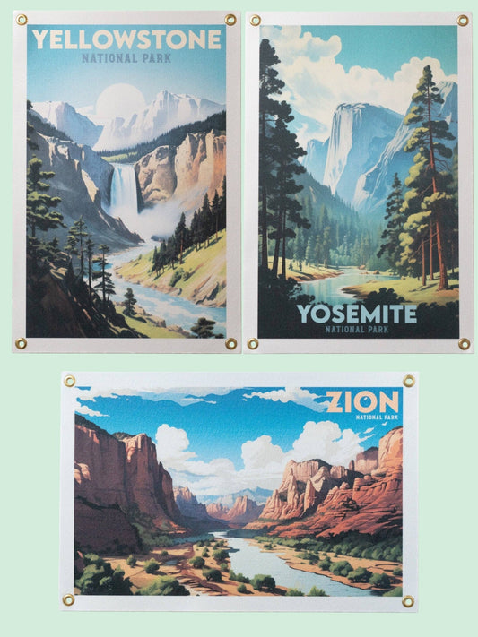 National Park Felt Print Art Banner Wall Hanging (Glacier, Yosemite, Great Smoky Mtns, Yellowstone, Zion) - Wander Together Outfitters