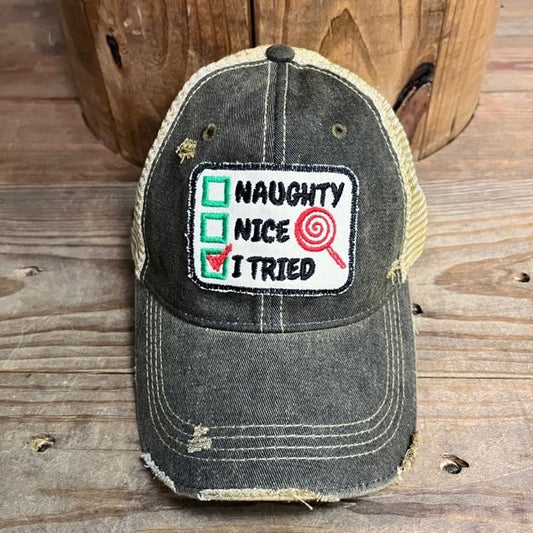 "Naughty, Nice, I Tried" Unisex Christmas Hat - Wander Together Outfitters