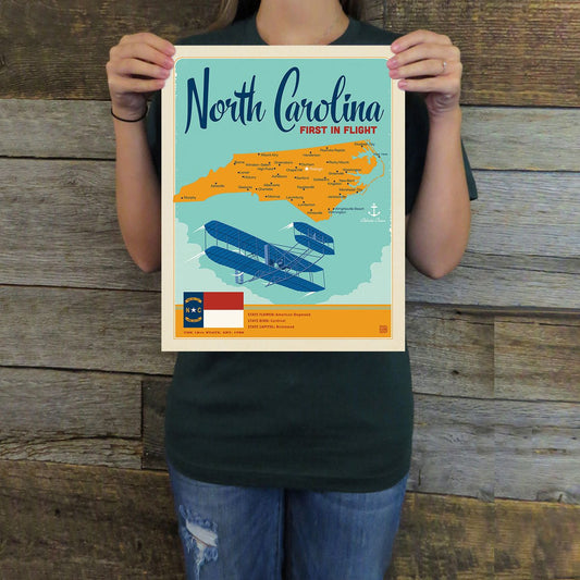 North Carolina: Map (State Pride) Art Print - Wander Together Outfitters