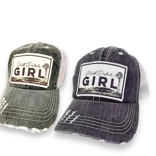 North or South Dakota Girl Distressed Trucker Caps (Variety of Colors) - Wander Together Outfitters
