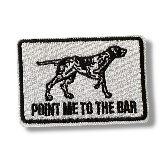 “Point Me To The Bar” Woven Iron On Patch (Black) - Wander Together Outfitters