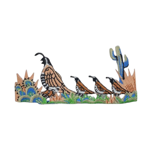 Quail Family Embroidered Iron On Patch - Wander Together Outfitters