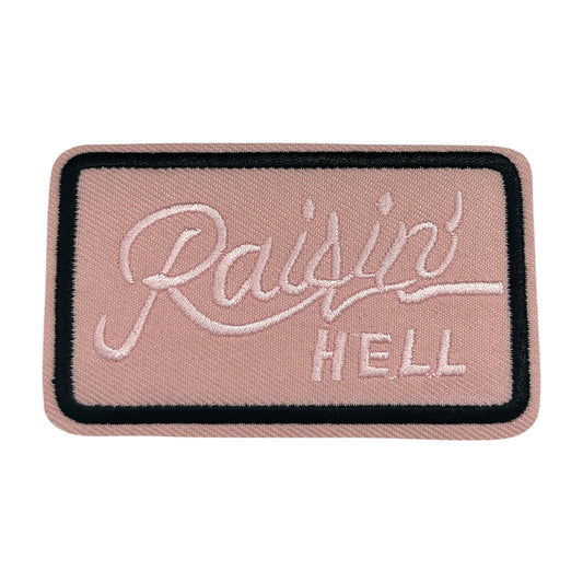 “Raisin’ Hell” Iron On Patch (Pink) - Wander Together Outfitters