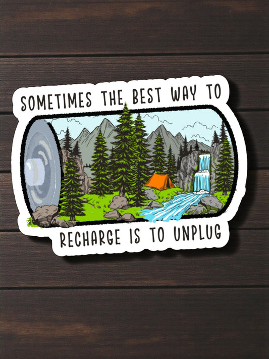 "Recharge Your Battery " Camping At A Waterfall Vinyl Sticker - Wander Together Outfitters