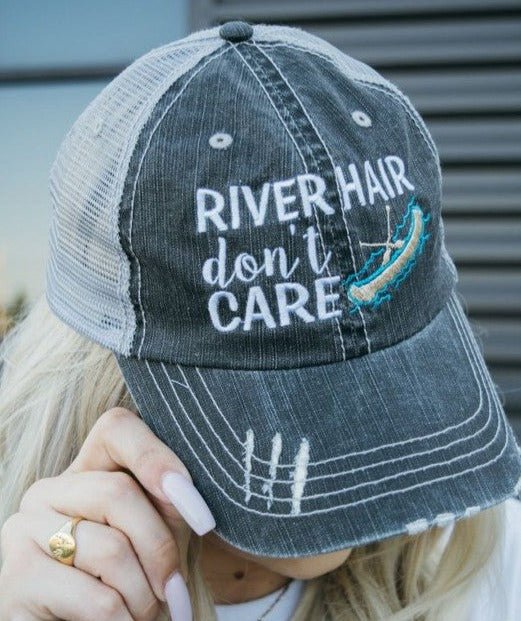 "River Hair Don't Care" Embroidered Trucker Hat (CLEARANCE) - Wander Together Outfitters