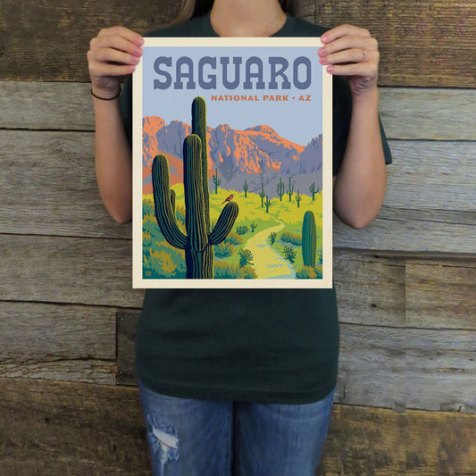 Saguaro National Park: Cactus Wren (63 National Parks) Art Print - Wander Together Outfitters