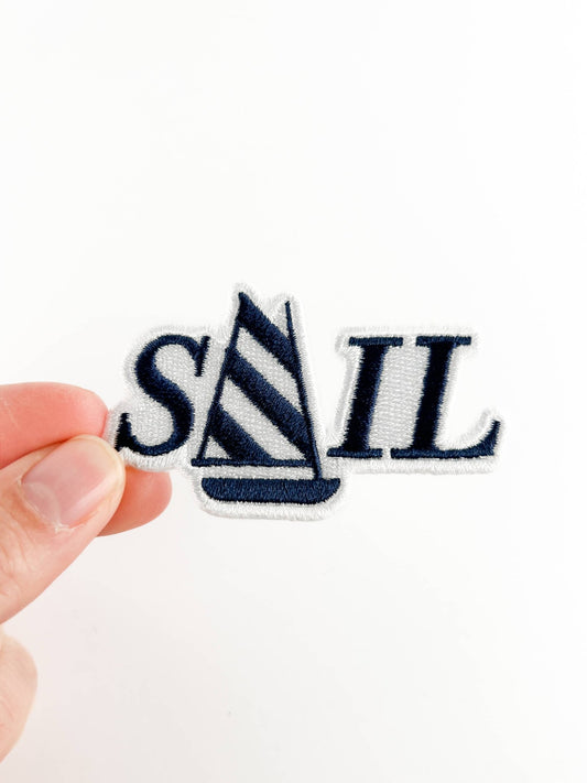 “SAIL” Embroidered Nautical Iron On Patch for Jackets, Totes, Hats - Wander Together Outfitters