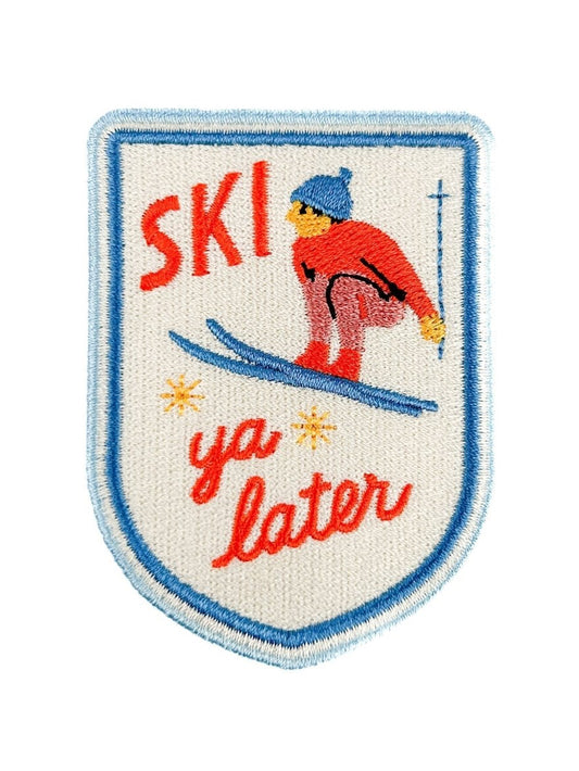 "Ski Ya Later" Retro Skiing Embroidered Iron On Patch - Wander Together Outfitters