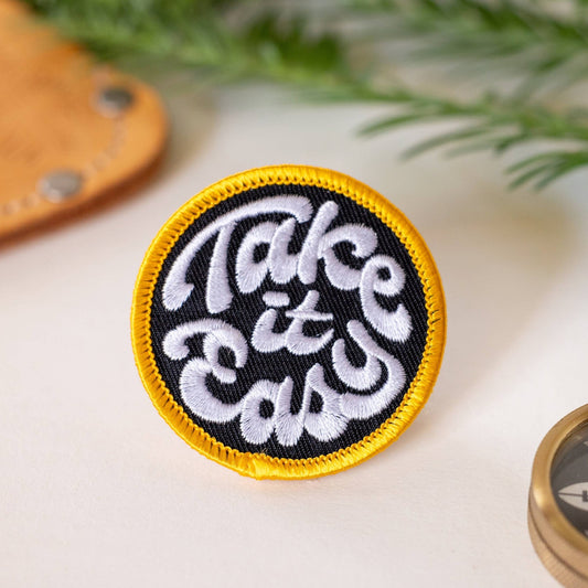 "Take it Easy" Iron On Embroidered Patch: Black - Wander Together Outfitters
