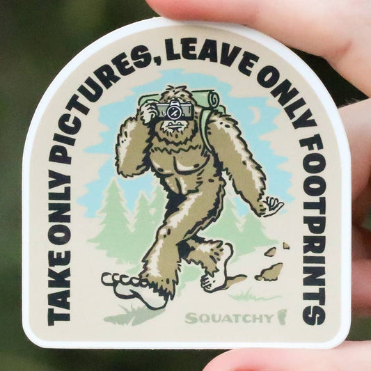 "Take only Pictures, Leave only Footprints" Bigfoot Sticker - Wander Together Outfitters