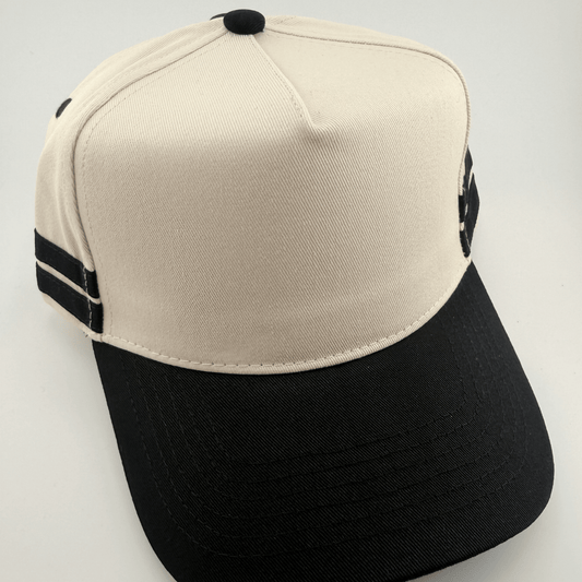 TEELUX Cotton Structured Hat Blank Black w Athletic Stripe Snap Back - Wander Together Outfitters