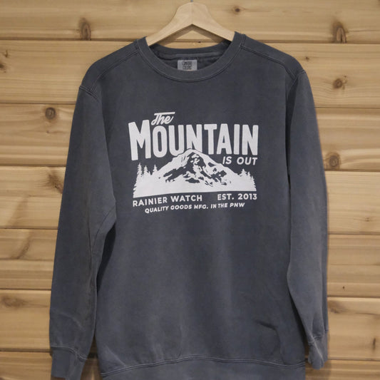 "The Mountain Is Out" Crewneck Sweatshirt (Navy, Spruce) - Wander Together Outfitters
