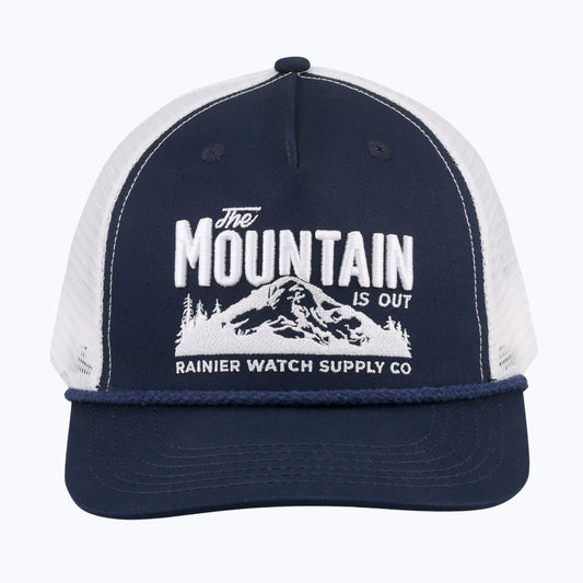 "The Mountain Is Out" Rope Trucker Snapback Cap - Navy/White - Wander Together Outfitters