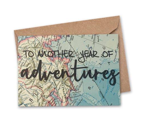 "To Another Year of Adventures" Vintage Map Greeting Card - Wander Together Outfitters