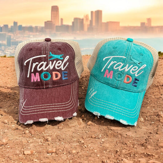 “Travel Mode” Distressed Unisex Cap - Wander Together Outfitters