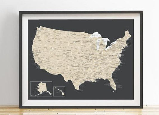 USA Map Poster (Charcoal Grey) Unframed - Wander Together Outfitters